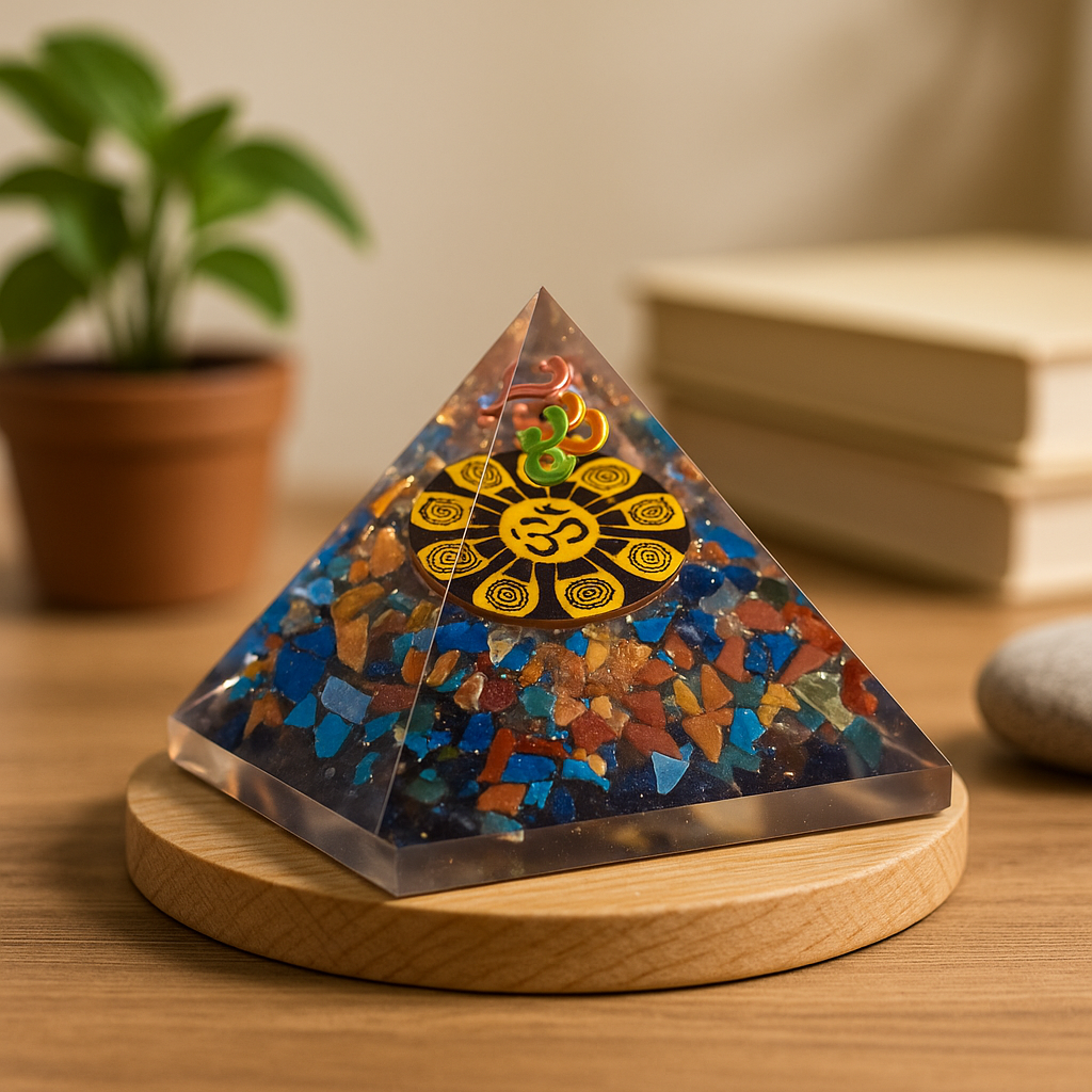 Orgonitová pyramida Om čakra 70 mm