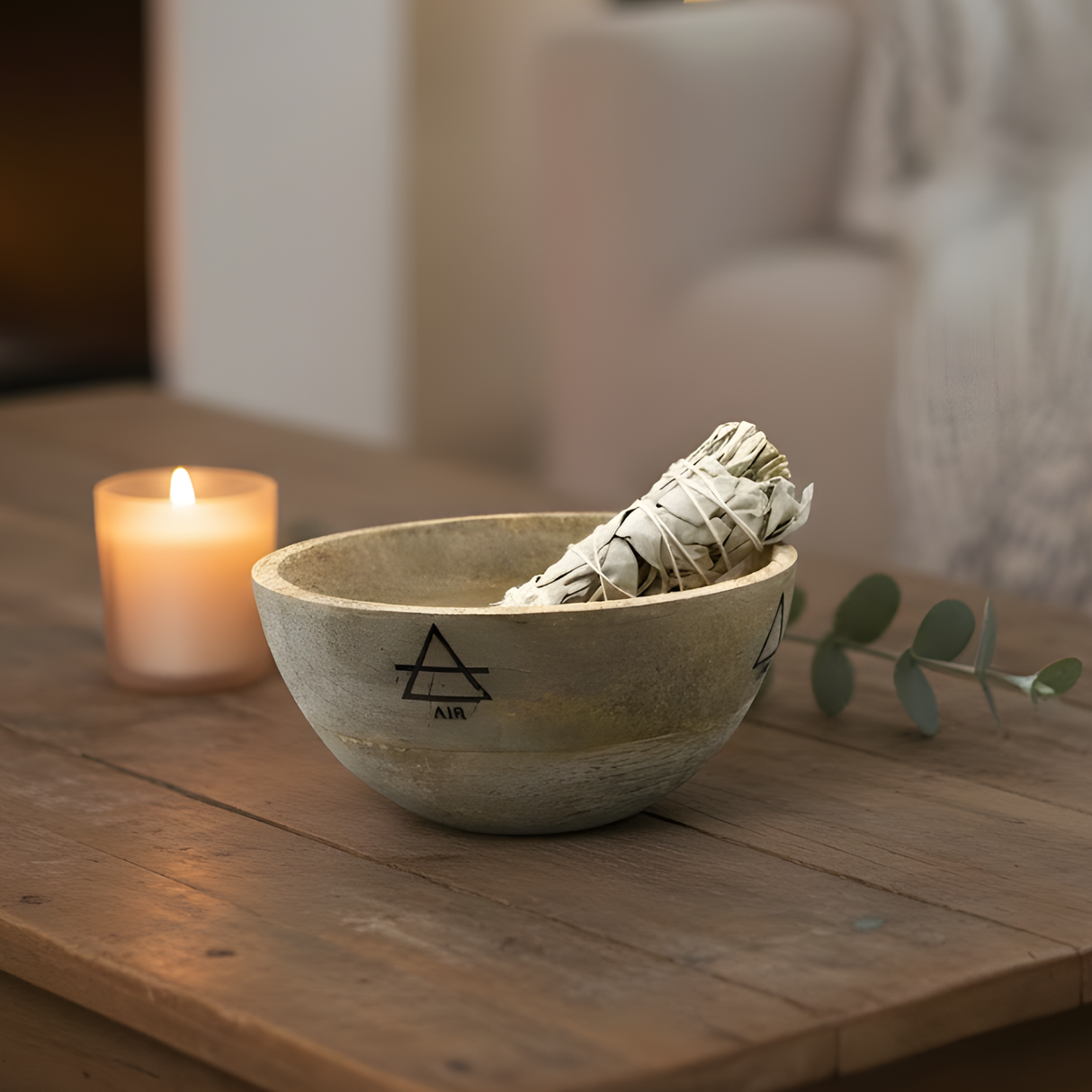 Holzschale - Vier Elemente - Räuchergefäß Ritualopfer Altar Opfer 13x7cm