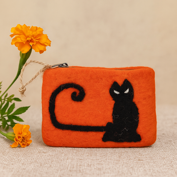Felt Cat Face Zipper Pouch, Orange