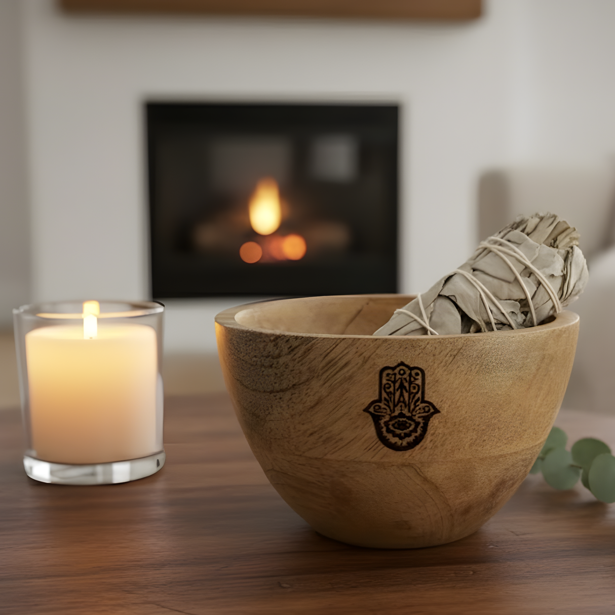 Smudge Bowl Wooden Hamsa Altar Offerings 11x7cm