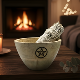Smudge Bowl Wooden Pentagram Offering Bowl 11x7cm