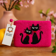 Felt Zipper Pouch Black Cats Pink Handmade