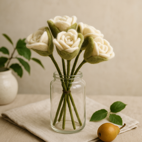 Felt White Roses, Set of 6