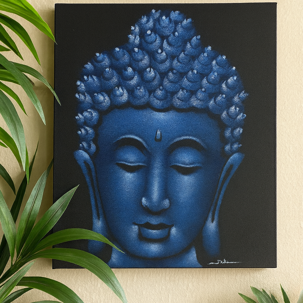 Quadro de Tela Buda - Acabamento Areia Azul