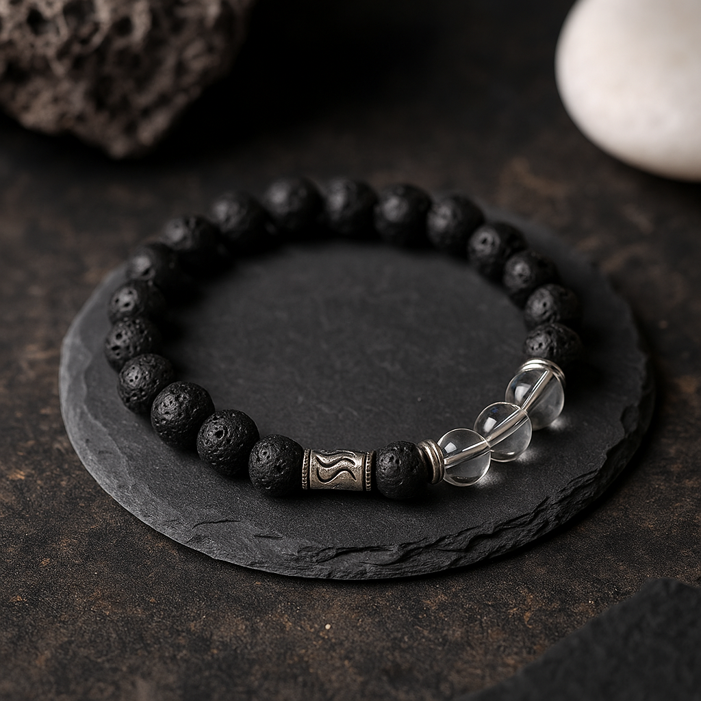 Lavasten Tribalarmband med Bergkristall