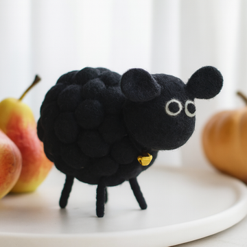Felt Sheep Figurine Black with Golden Bell