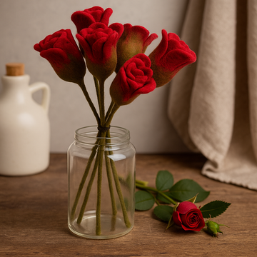 Felt Red Roses Set of 6