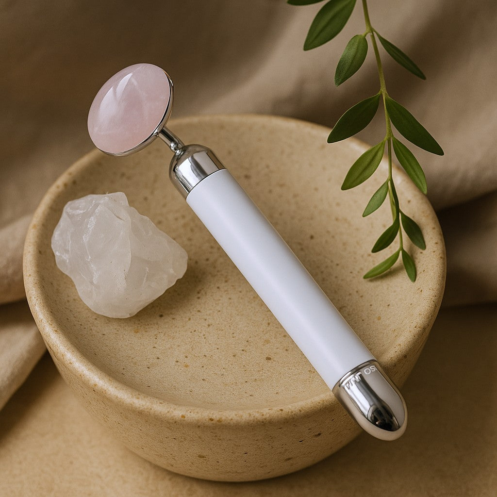 Vibrierender Gesichtsmassager aus Bergquarz, Edelsteinkristall