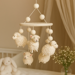 Felt Baby Crib Mobile, Sheep and Felt Balls