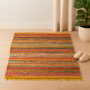 Dywanik z szmat 154 x 90 cm Żółty Z recyklingu
