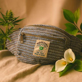 Hemp Fanny Pack, Blue Herringbone