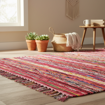 Alfombra de trapo de algodón reciclado roja 150 x 90 cm