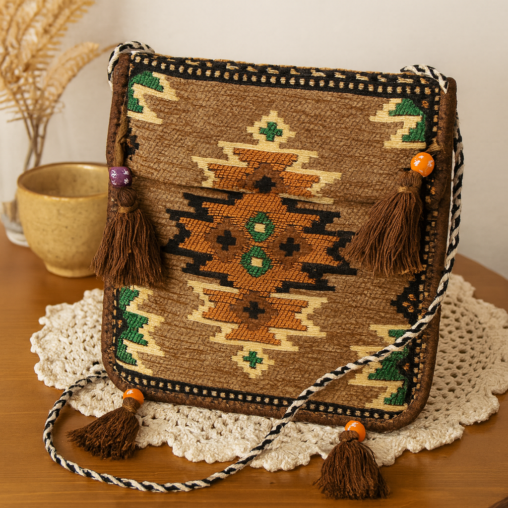Kilim budbringer veske beige tyrkisk