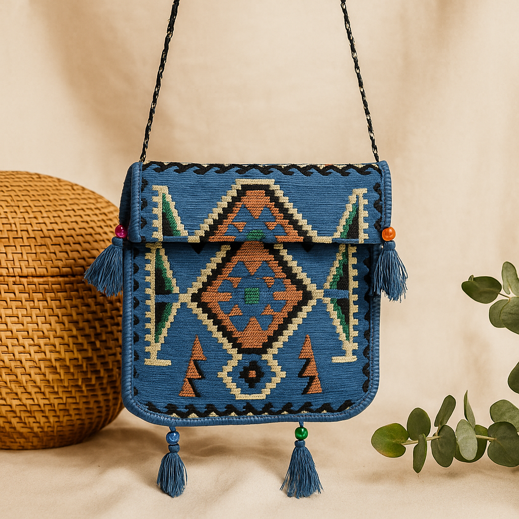 Kilim budveske himmelblå