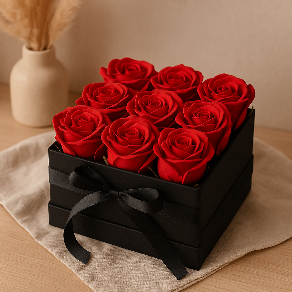 Soap Flower Bouquet, 9 Red Roses