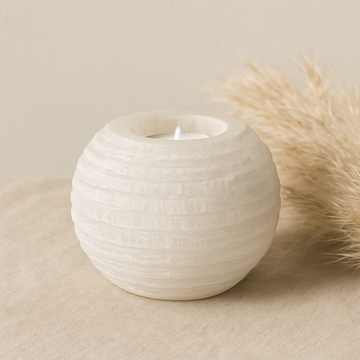 Porte-bougie en cristal de sélénite boule de neige 8 cm