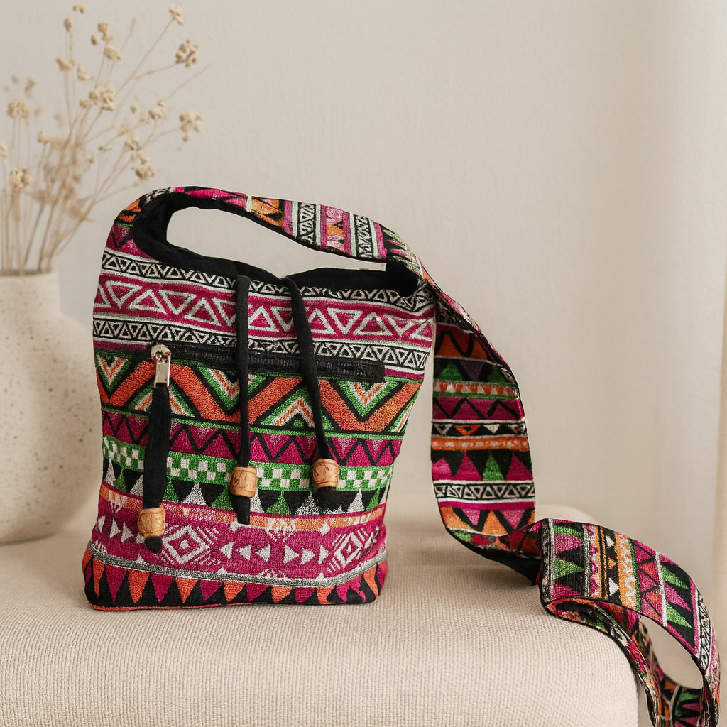 Skulderveske Rosa Jacquard
