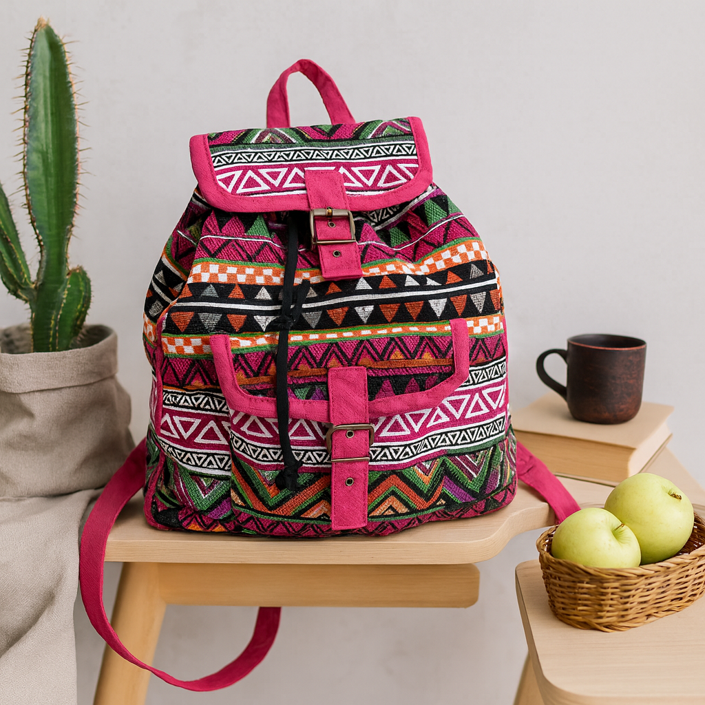 Mochila Boho Jacquard Rosa