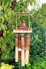 Bambusz szélcsengő 6-csöves Buddha közepes