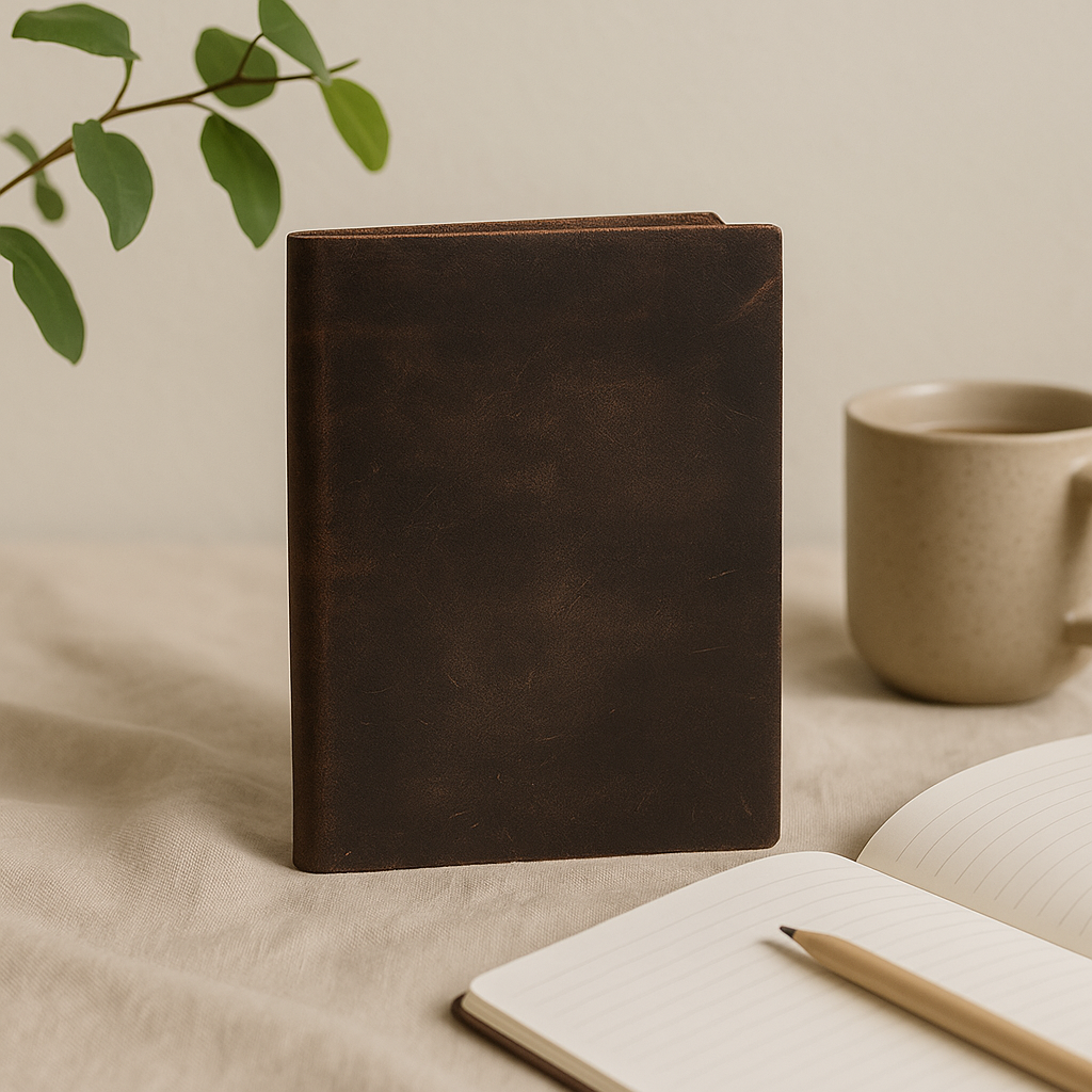 Jurnal din piele maro închis 100 pagini liniate 18x13cm
