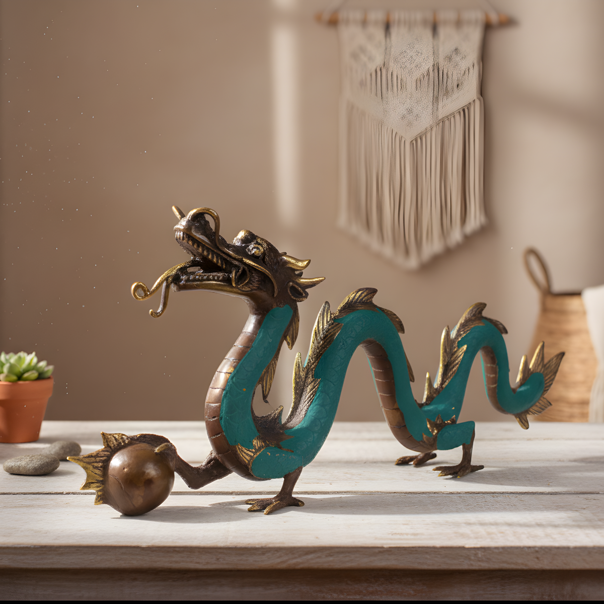 Brass Feng Shui Dragon Ball Statue 20cm