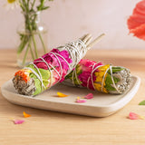 White Sage Smudge Stick With Carnations Daisy 10cm
