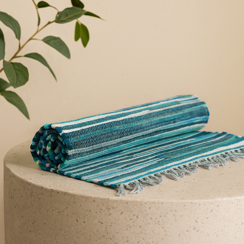 Veliki tepih od krpa 150x90cm - Aqua plava