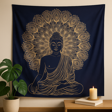 Tapiz de pared Mandala Buda, colcha de algodón doble