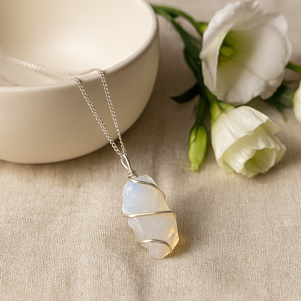 Collar de opalita con cristal crudo, cadena de 50 cm