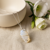 Collar de opalita con cristal crudo, cadena de 50 cm