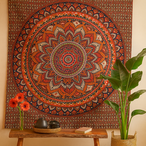 Cotton Double Bedspread Mandala Wall Tapestry Orange-Blue