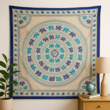 Tapeçaria Mandala de Elefante Pendura de Parede Colcha Azul