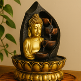 Tischbrunnen - 30 cm - Goldener Buddha und Gießtöpfe