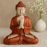 Statuie Buddha sculptată manual din lemn de suar 40cm Bun venit