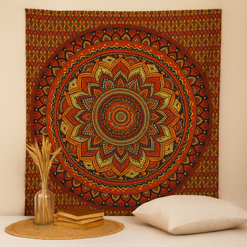 Tapiz Mandala Cubrecama para Pared, Verde Algodón Doble