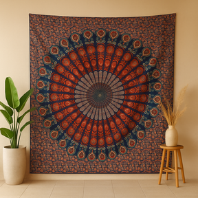 Peacock Mandala Bedspread and Wall Hanging, Double