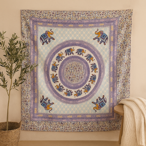 Tapestry Turquoise Blue Elephant Mandala Wall Hanging