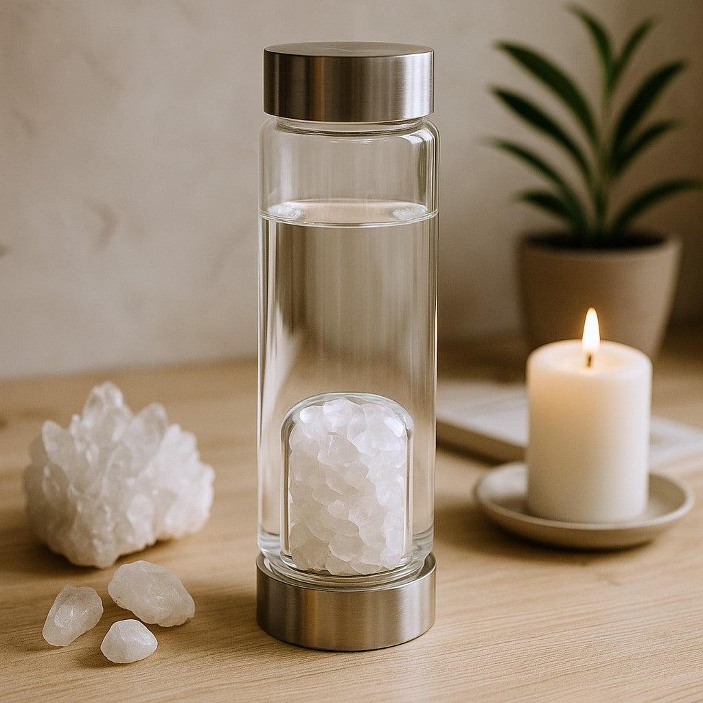 Crystal Water Bottle Clear Quartz Chips Infuser