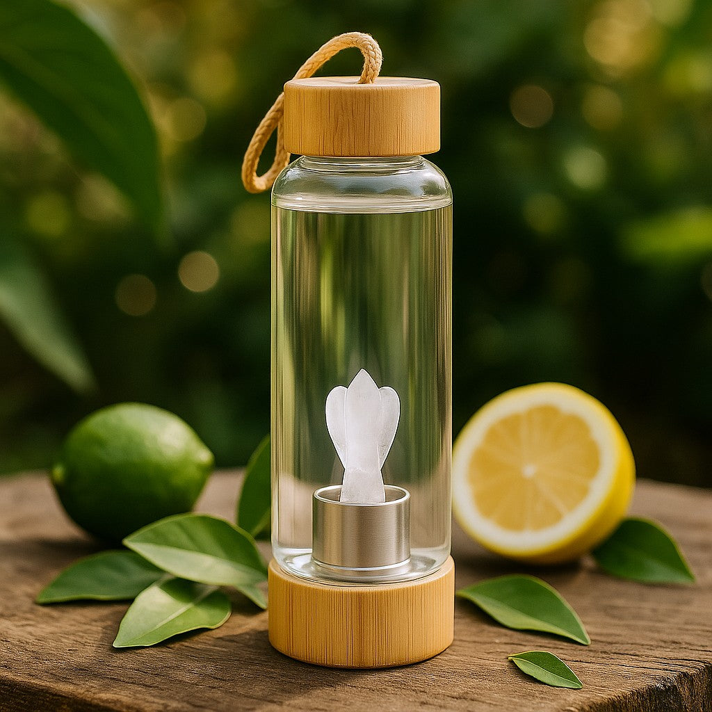Kristallwasserflasche - Bergkristall - Reinigungs-Infuser mit Engel