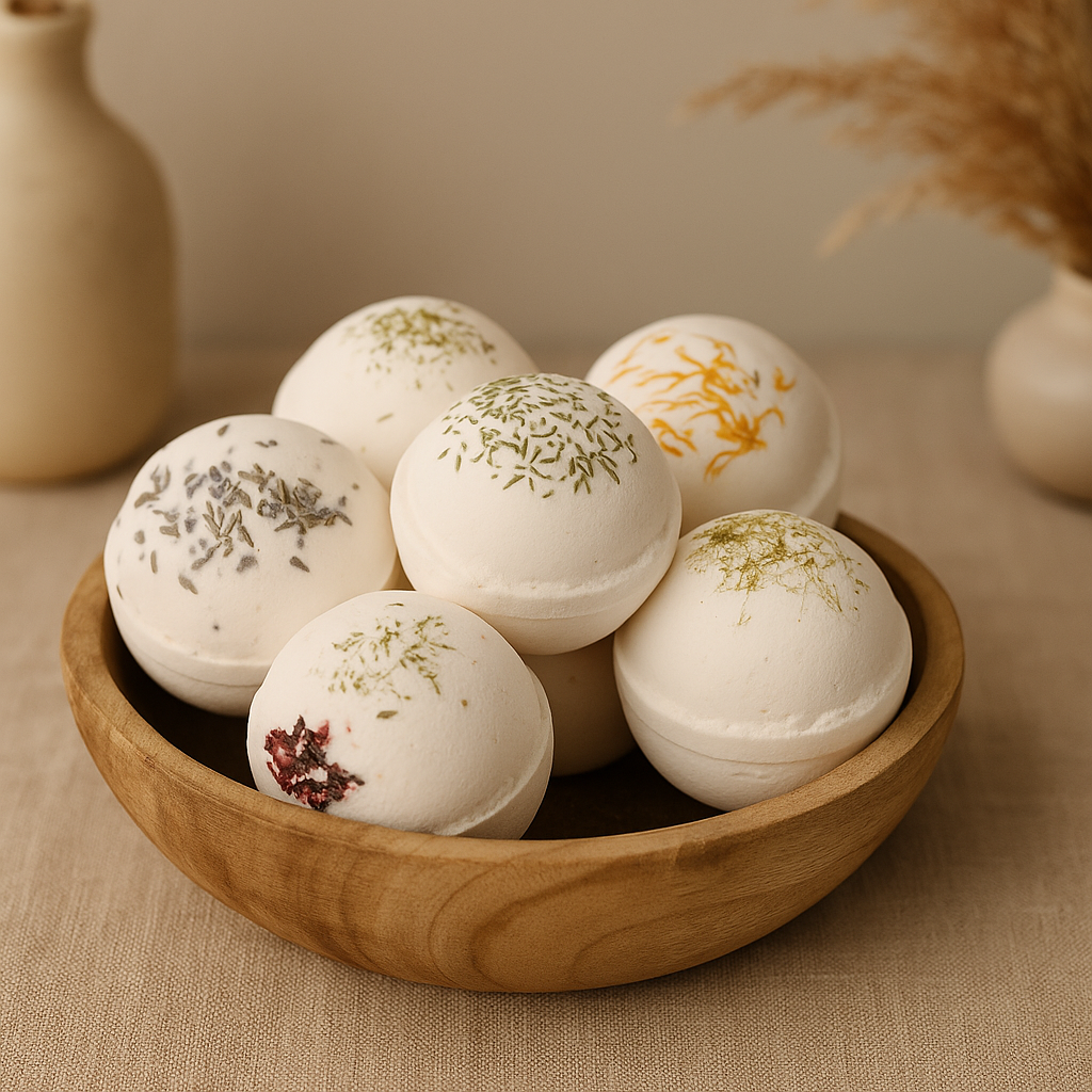 Bombe de bain au sel de l'Himalaya avec des plantes botaniques