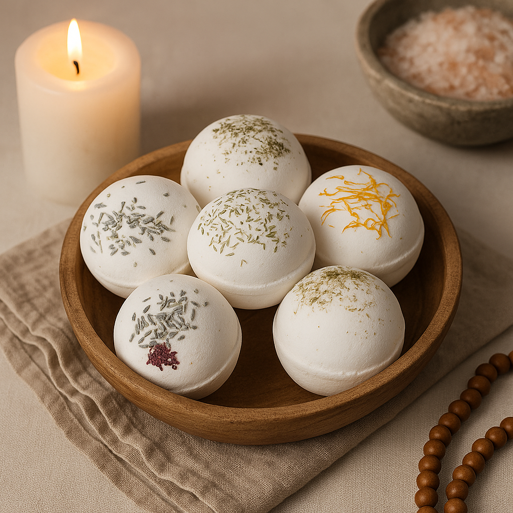 Bombe de bain au sel de l'Himalaya avec des plantes botaniques