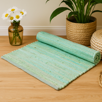 Cotton Rug, Aqua Green Indian Handloom