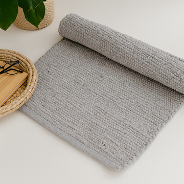 Cotton Rug Large Grey Handloom Indian Textured