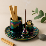 Palo Santo Smudge Incense Holder Iridescent Mandala Ceramic