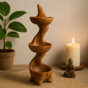 Soporte de teca con 3 cuencos 50 cm
