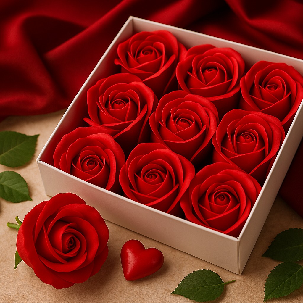 Medium Soap Rose Flowers Red, 10 Pieces