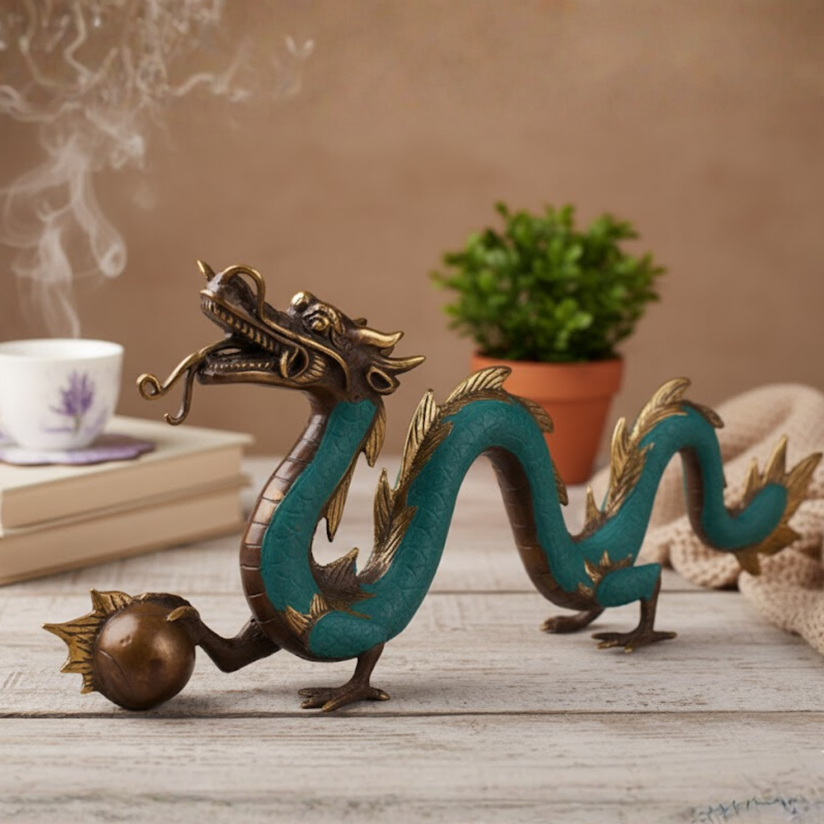 Feng Shui Brass Dragon Statue Ball – 27cm