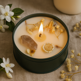 Vela perfumada de cristal de cuarzo roca, jazmín, león de jardín