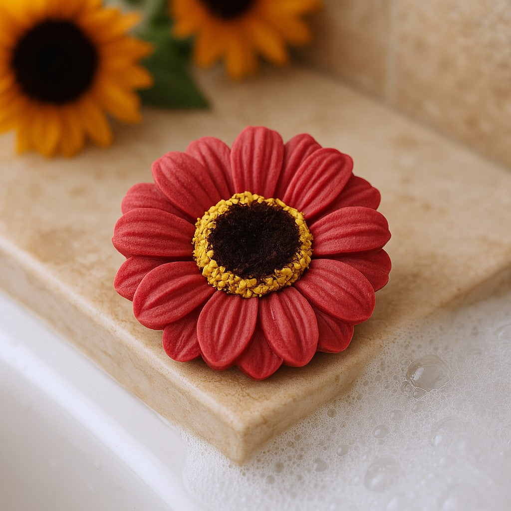 Flores de Sabonete Artesanal Pequenas Girassol Vermelho 10 Peças