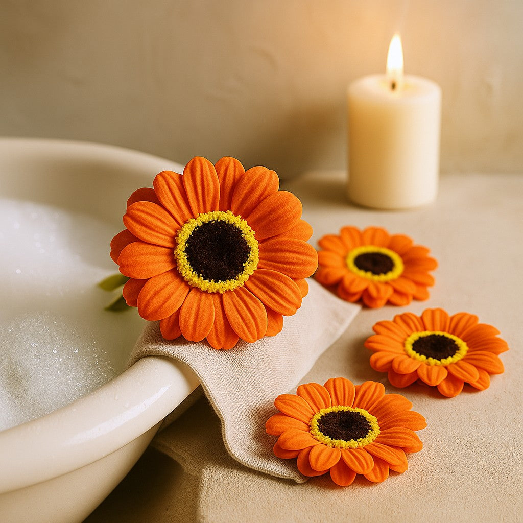 Flores de Sabão Pequenas Girassol Laranja, Pack de 10